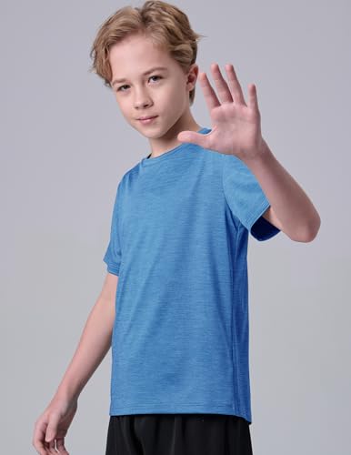 Image of 5 Pack Youth Boys Athletic Dry Fit T Shirts | Lightweight Short Sleeve Tees, Comfy Stretch, Regular Fit, for Teen Kids, Running Soccer Back to School