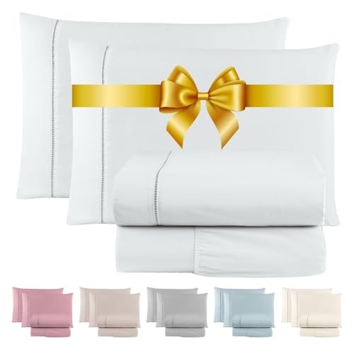 Jogo de Lençol Cama King Size 4 Peças Percal 600 Fios Egipcio Premium Antiacaro Toque Extra Macio (Branco)