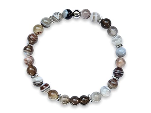 Majas Perlen Botswana Achat Armband Perlen echt 6mm Daisyperlen platiniert - Größe 15 bis 17cm - Handmade Perlenarmband Optimismus Zuversicht Willenskraft - Spiritueller Schmuck Damen