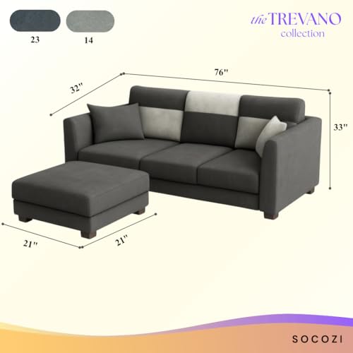 Image of SOCOZI Evanto 4 Seater L Shape Sofa Set with Movable Ottoman | Flexible Left or Right Layout | Soft Velvet Suede Fabric | Modern Design | Plush Comfort Cushions for Living Room (Dark Grey-Light Grey)