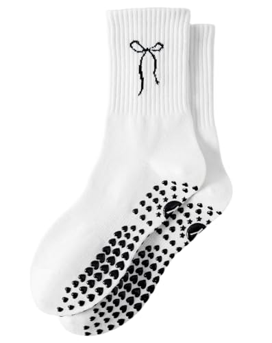 Image of Yawlsow Pilates Grip Socks for Women Yoga Grippy Socks Cute Barre Non Skid Athletic Crew Sticky Sock Workout Hospital