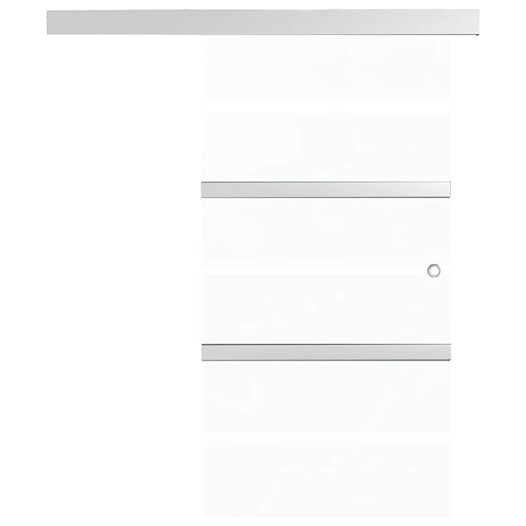 Porta scorrevole in vetro ESG e alluminio, 90 x 205 cm, argento con vetro smerigliato e strisce trasparenti, include binario in alluminio, fermaporta, guida a pavimento e pomello