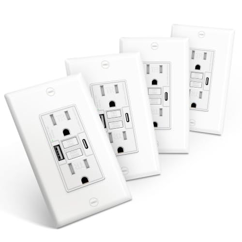 KRYNTO 4 Pack 15A GFCI Outlet with USB A&C Ports Self-Test TR ETL Listed