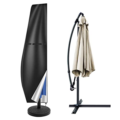 Teynewer Parasol Cover Waterproof, Cantilever Parasol Protective Cover with Telescopic Pole and Zipper Fit for 2 to 4 m Large Umbrella Patio Parasol Weatherproof UV-Anti Windproof (265x40x70/50cm)