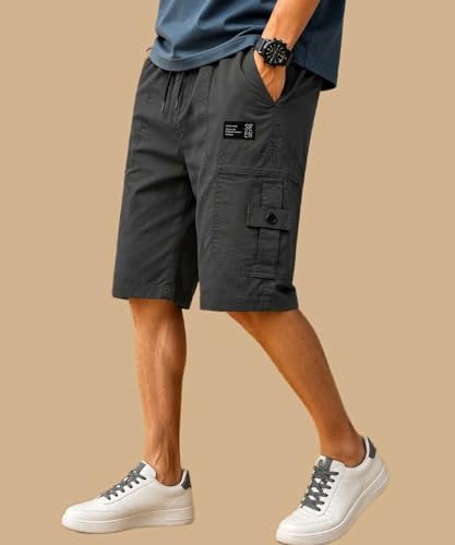Image of Men's Cotton Twill Cargo Shorts, Regular Fit, Drawstring Waist, Mid Rise, Casual Style, 4 Pockets