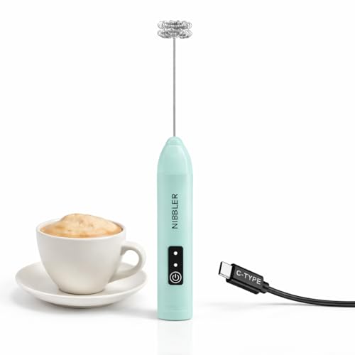 Image of Nibbler Supreme 3-Speed Rechargeable Milk Frother for Coffee | Electric Whisk Mixer | Stainless Steel, Stand-Up Design (Blue)