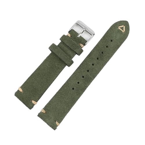 Bracelet montre cuir souple daim vert 18mm à dégagement rapide et boucle dorée