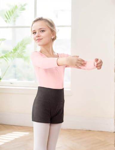 Long Sleeve Dance Tops for Girls V Neck Basic Ballet T-Shirts Pleated Dance Tee 4-14 Years2