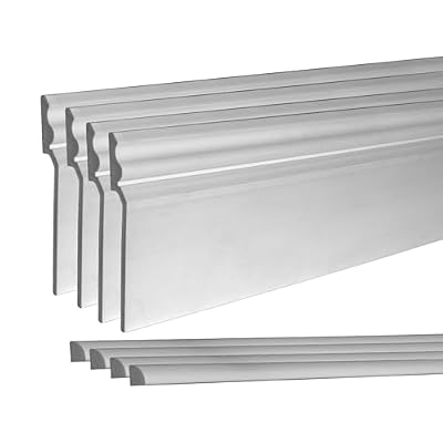Complete Floor Moulding Kit, 8in High x 7/8in Proj Baseboard, 3/4in H x 3/4in Proj Quarter Round, Both 8ft Long Mouldings, Unfinished White, High Impact Polystyrene Shoe and PVC Baseboard, 4 Pack