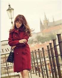 Solid Turn-down Collar Slim Double-breasted Woo