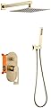 Shower System, Wall Mounted Brushed Gold Brass Shower Taps Set with 8-12" Brass Square Rainfall Shower Head and Handheld Shower, Luxury Shower Set,10