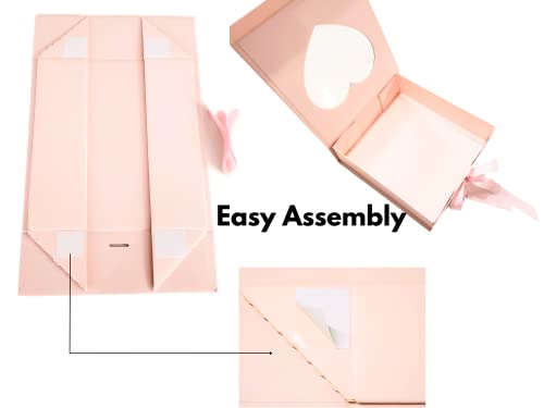 Meeks & Cooper Pink Gift Box 8”X8.5”X2.5”With Magnetic Closure Lid And Ribbon, Gift Box With Heart-Shaped Window, Bridesmaid Proposal, Mother’s Day, Birthday, Anniversary, Box For Presents #TOP3