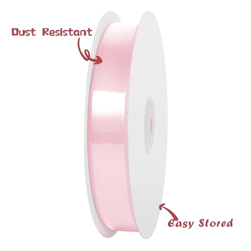 Image of Double Face Light Pink Satin Ribbon 3 /4 inch x 50 Yards Polyester Material Perfect for Gift Wrapping Weddings Parties Hair Bows Valentine's Day Invitations and Decorations