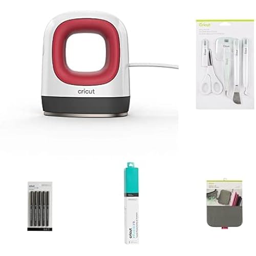 Cricut EasyPress Mini Heat Press - Raspberry, Includes 5-Piece Tool Kit, Heat Press Mat, Infusible Ink Transfer Sheets - Teal, Infusible Ink Pens (5ct)