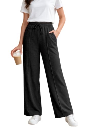 Women's Wide Leg Sweatpants with Pockets Lounge Baggy Sweat Pants(Black,XS) - image 1