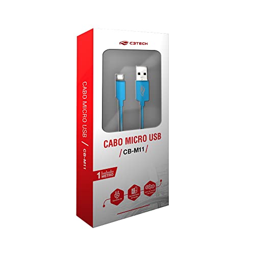 C3TECH Cabo USB para Micro USB Azul CB-M11BL 1metro Compativel com Android Suporte a Carregamento e