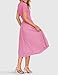 ZESICA Womens 2026 Summer Short Sleeve Midi Dresses Crewneck Knit Belted Pleated Business Work Cocktail A Line Flowy Dress Pink Large