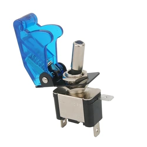 Auto Car Boat Truck Illuminated Led Toggle Switch with Aircraft Flip Up Cover Guard 12V20A Transparent(Blue)