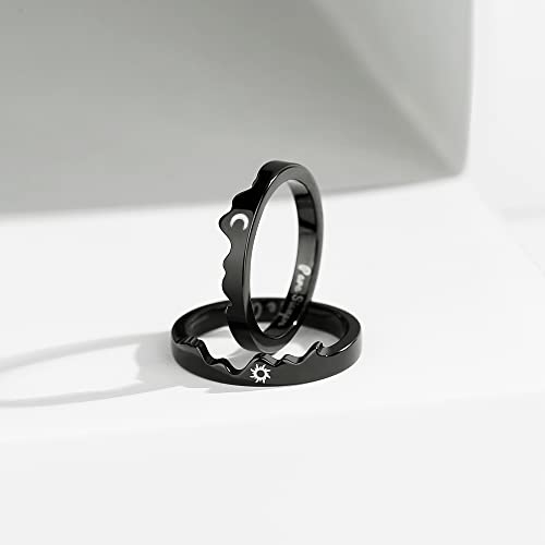 Image of Sun and Moon Personalized Promise Rings for Couples - Custom Friendship Rings for Him and Her - Handmade Wending Bands