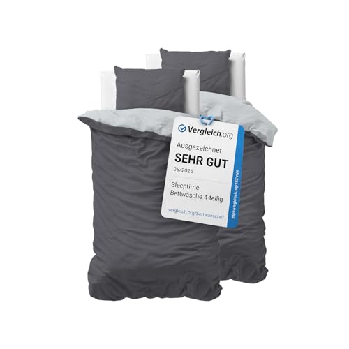 Sleeptime Bettwäsche 4-teilig 100% Baumwolle – atmungsaktiv & hautfreundlich – Oeko-TEX...