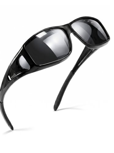 Image of IGnaef Dark Cat.4 Fit Over Sunglasses for Men Women, Polarized Wrap Around Shade to Wear Over Glasses UV Protection