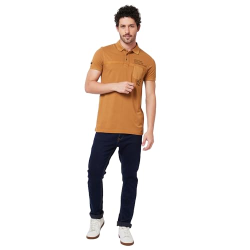 Image of Spykar Men's Slim Fit Ribbed Collar Half Sleeve Solid Casual T-Shirt