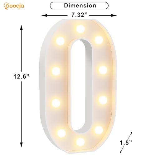 Image of Pooqla Large Light Up Numbers for Birthday Decorations, 12.6 in Tall White Plastic Marquee Numbers Sign Party Decorations, Gift for Girls Boys Night Light Wedding Anniversary Decor, Big Number 0