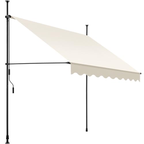 tectake® Toldo Terraza Manual Regulable en Altura con Manivela, Toldo Balcón sin Taladros, Extensible Terraza, Resistente a Rayos UV, Protección Solar y Repelente al Agua   200 cm   Beige