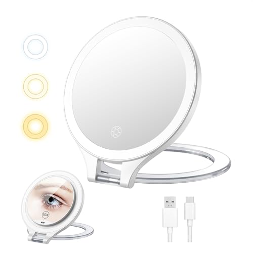 Luxspire Magnifying Mirror with Light, 10X / 1X Double Sided