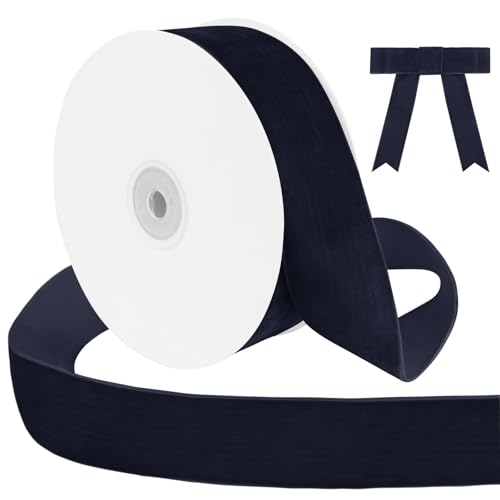 Uiopa Navy Blue Velvet Ribbon 38mm x 9m Single Face Wrapping Ribbon Vintage Velvet Ribbons for Gift Wrapping Wreaths Wedding Party Home Decor DIY Crafts