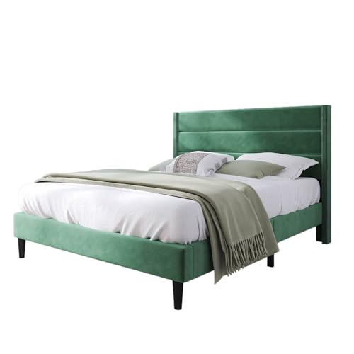 Polsterbett, Doppelbett mit Lattenrost & gepolstertem Kopfteil, Bettgestell mit Leinenbezug in Dunkelgrau, Modernes Design mit Stauraum & Stützfüßen, (Green, 90 x 200 cm)