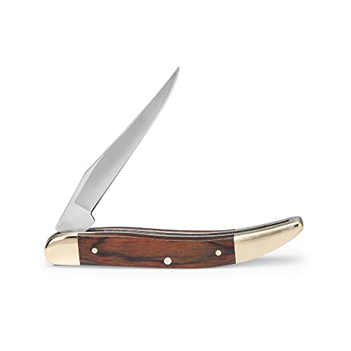 Image of Buck Knives 385 Toothpick Single-Blade Folding Pocket Knife, Woodgrain Inlay Handle with Nickel Silver Bolsters, 420J2 Steel Modified Clip Blade, EDC Pocket Knife, 0.8 oz