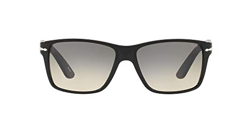 Persol PO3048S Polarized Rectangular Sunglasses, Black/Clear Gradient Grey, 58 mm