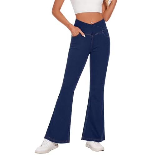 Desol V Cross Schlaghose Jeanshose Damen, High Waist Jeans Damen Stretch mit 4 Taschen, Flared Jeans, Bootcut Hose Damen für Party, Freizeit