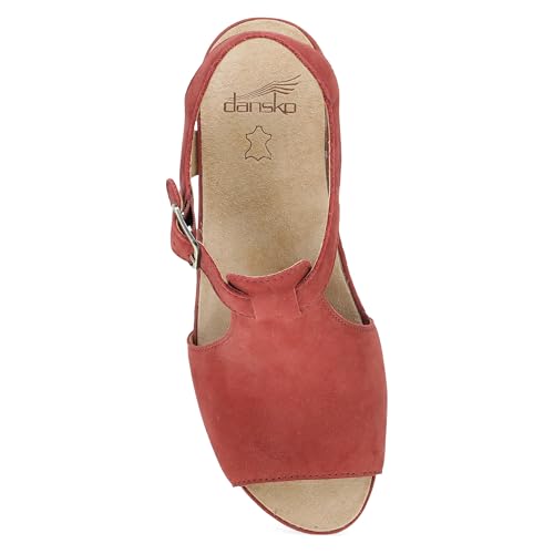 Image of Dansko Laverne Peep-Toe Sandals for Women - T-Strap Design with Stain Resistant Nubuck Leathers