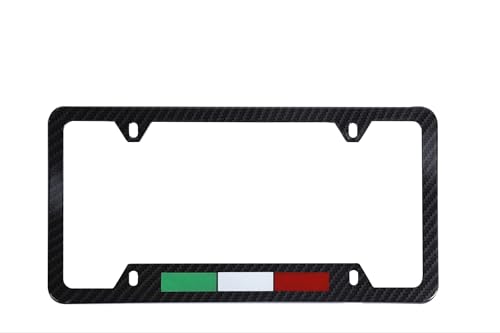 Italy License Plate Frame Aluminum with Carbon Fiber Finished Screw and Caps Included Italian Flag License Plate Frame for Maserati Alfa Romeo Ferrari Fiat