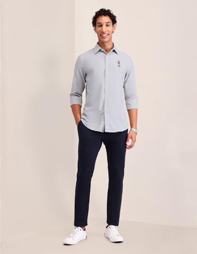 Image of U.S. Polo ASSN. Solid Tailored Fit Shirt for Men - 100% Cotton, Breathable & Comfortable, Full Sleeves Casual Shirt for Men