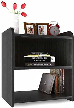 Wooden Open Shelf Organizer | Dark Wood Finish, Two Spacious Shelves, Desktop Bookshelf, Compact Design