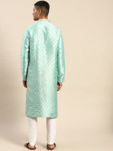 Image of Rajubhai Hargovindas Men's Silk Kurta With Ethnic Motifs Work Woven Design