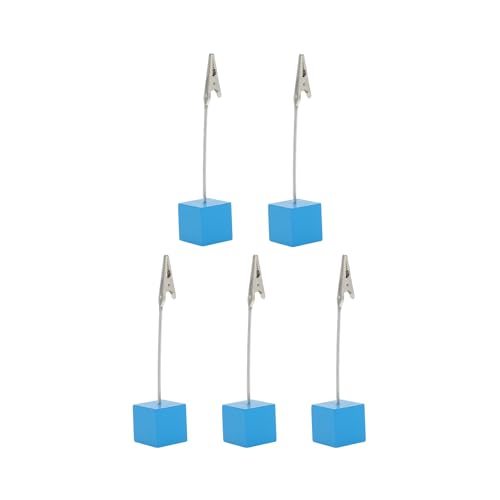 CAPASTEC メモ クリップ メモホルダー メモスタンド 木製 カード立て 写真立て オフィス 机上用品 文房具用 5個セット 青