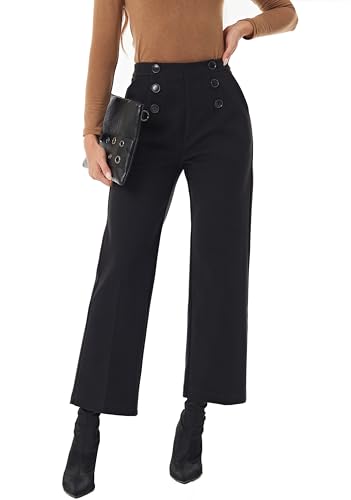 heipeiwa Women's Wool Blend Winter Fall Wide Leg Pull on High Waist Dress Business Casual Pants