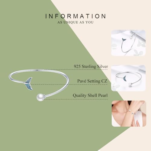 Bracelet queue de sirène ornement de main argenté S925 perles bleues