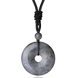 Sahoottie Labradorit Edelstein Halskette 30 * 30mm Donut Anhänger Kette mit Einstellbar Geflochtenes Seil Glücksbringer Heilstein Anhänger Halskette für Damen Herren Reiki Glückbringen Edelstein