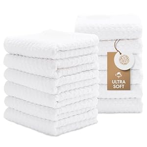 Super Absorbent Kitchen Towels 12 Pack – Premium 100% Cotton Kitchen Towels, 450GSM Thick Machine Washable White Dish Towels for Kitchen Drying, Cleaning, Dobby Weave, Unmatched Quality