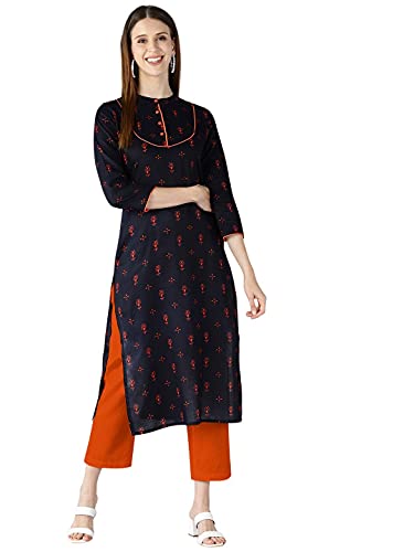 Image of Vaamsi Women's Cotton Floral Printed Straight Kurta (VCK8122 Blue)