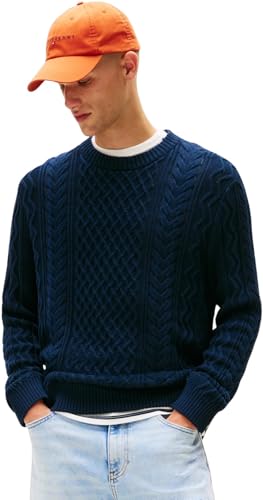 Tommy Jeans Mens TJM SLM Badge Cable Knit Dm0dm22101 Pullover Sweater, Blue (Dark Night Navy Tonal), XL UK