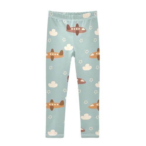 Airplane Cartoon Girls Leggings,Workout Leggings for Girls Toddler Athletic Legging Size for 3-10T