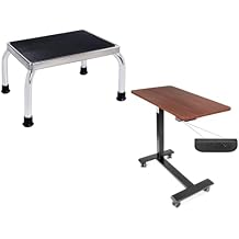 Vaunn Medical Foot Step Stool and Electric Overbed Table with Wheels Bundle