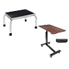 Vaunn Medical Foot Step Stool and Electric Overbed Table with Wheels Bundle
