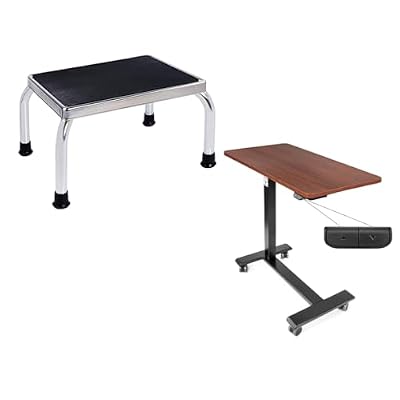Vaunn Medical Foot Step Stool and Electric Overbed Table with Wheels Bundle